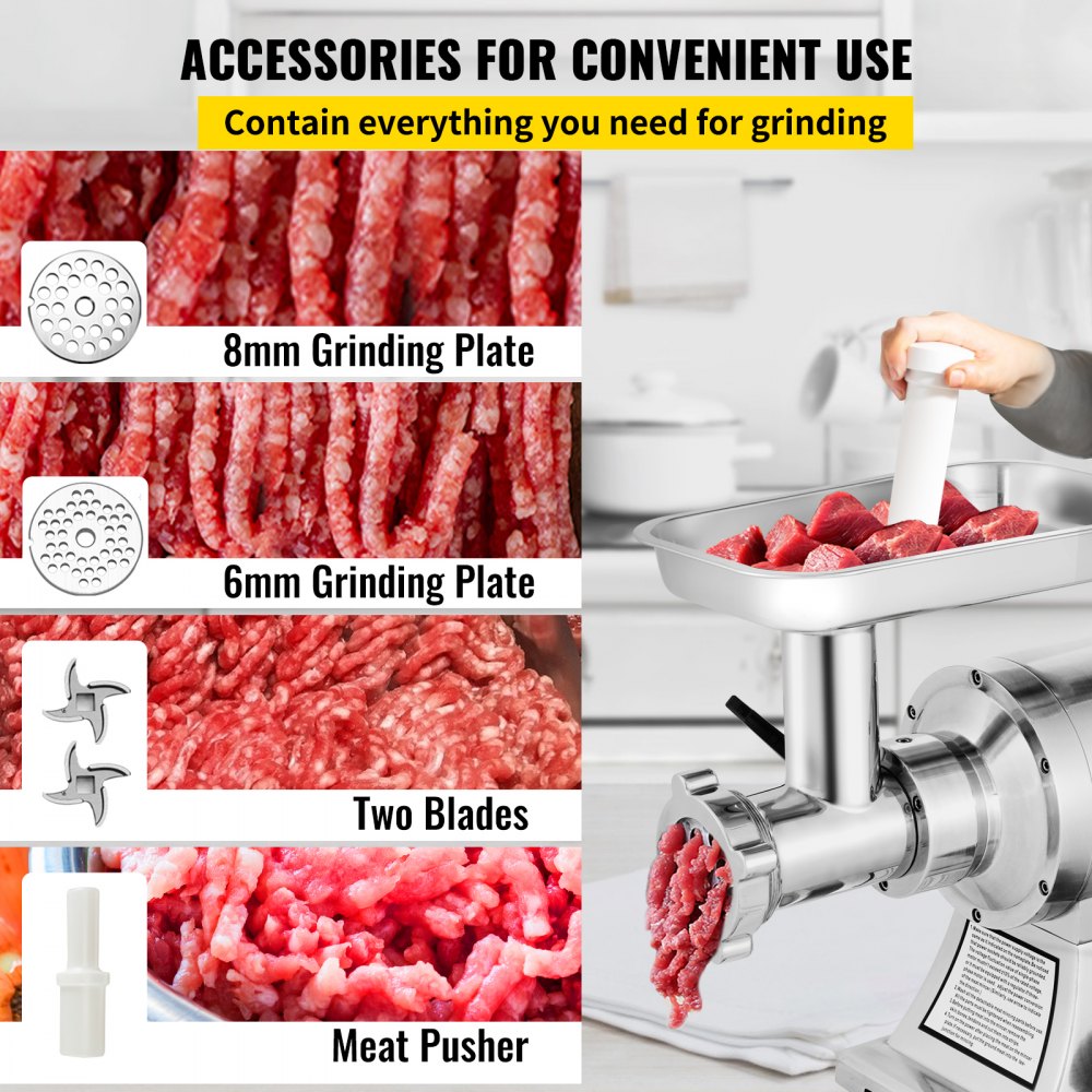 Vevor Picadora De Carne 250 Kg/h 1100 W 2 Placas Embutido De Salchicha 225 Rpm
