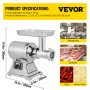 Vevor Picadora De Carne 250 Kg/h 1100 W 2 Placas Embutido De Salchicha 225 Rpm