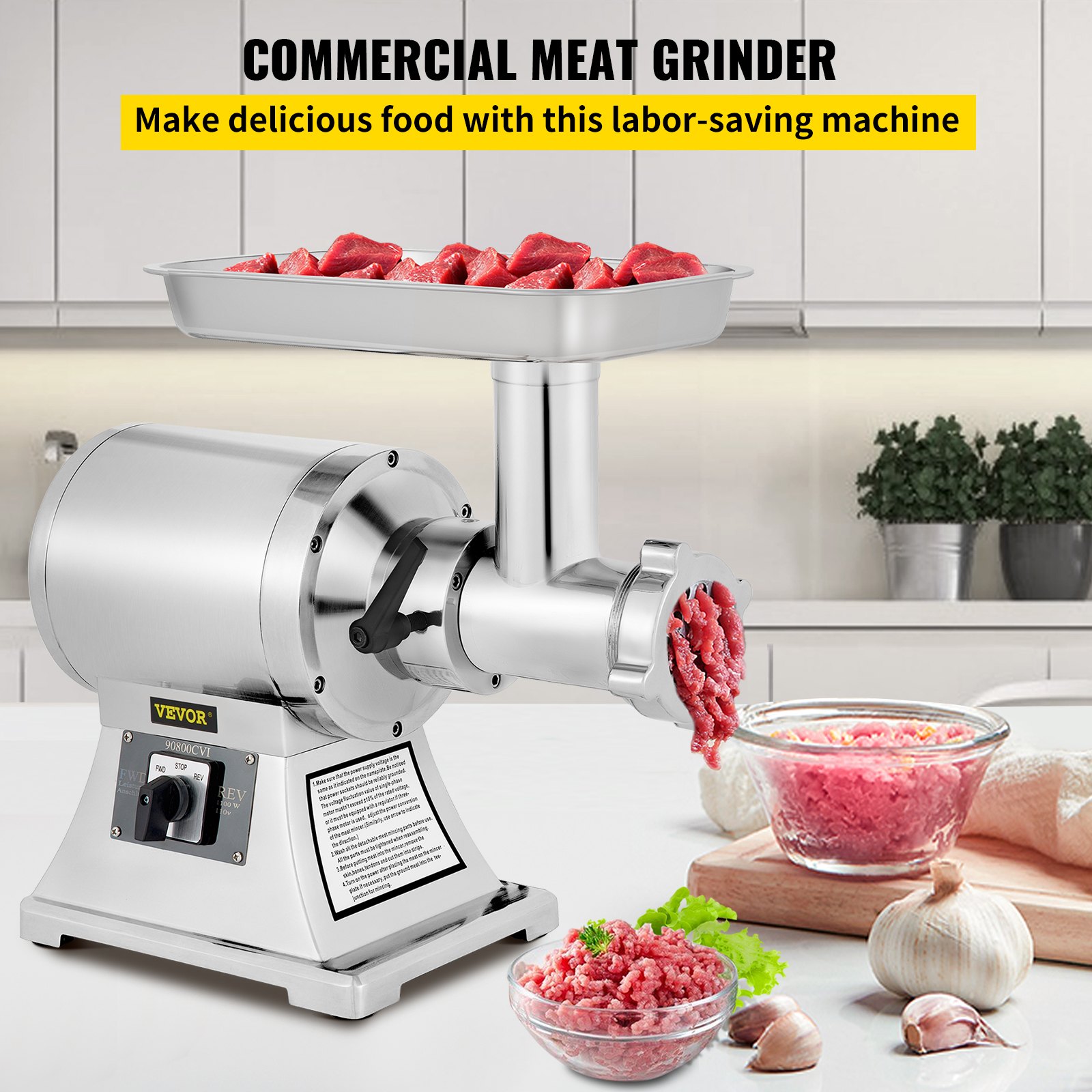 Vevor Picadora De Carne 250 Kg/h 1100 W 2 Placas Embutido De Salchicha 225 Rpm