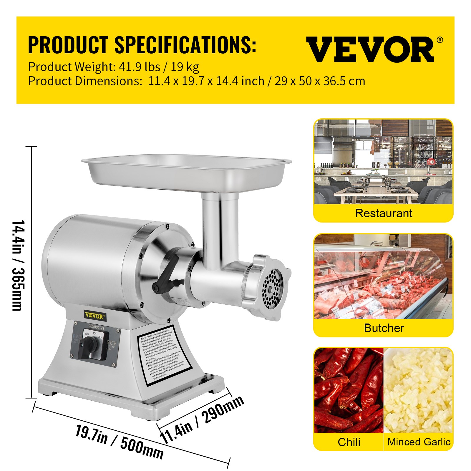 Vevor Picadora De Carne 250 Kg/h 1100 W 2 Placas Embutido De Salchicha 225 Rpm