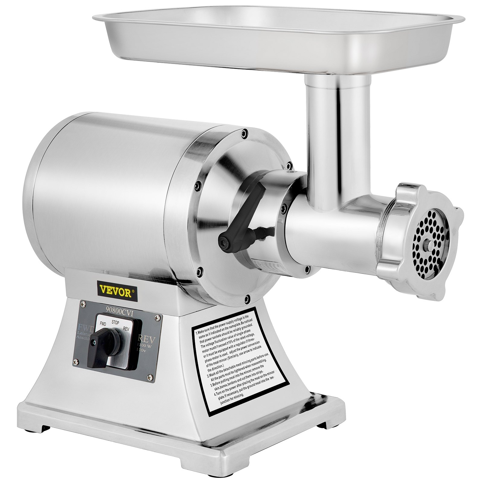 Vevor Picadora De Carne 250 Kg/h 1100 W 2 Placas Embutido De Salchicha 225 Rpm