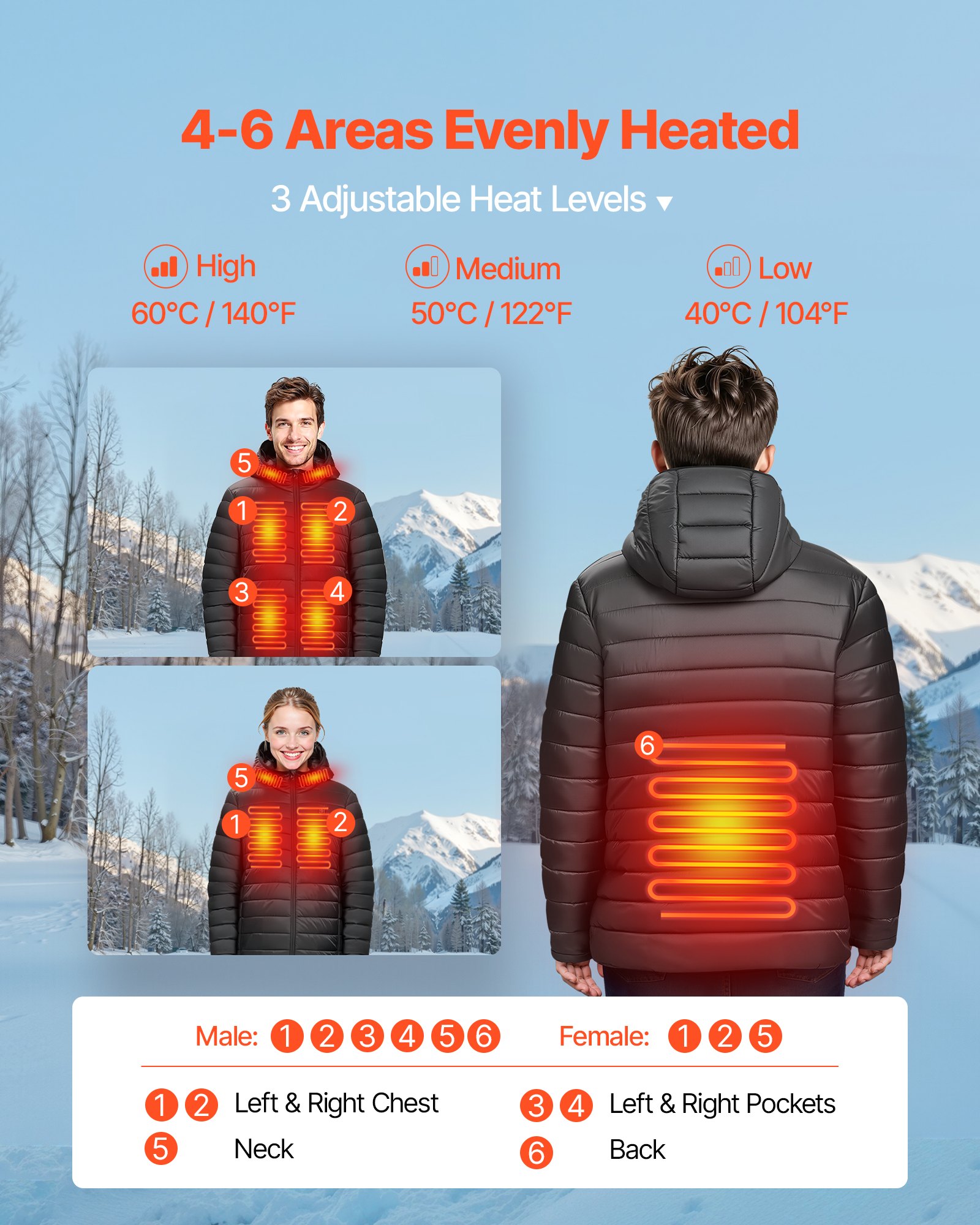VEVOR Chaqueta Calefactable Mujer, con Batería de 7,4 V, Softshell, Ligera y Resistente al Viento, 4 Zonas de Calefacción y 3 Niveles de Calentamiento, para Trabajo al Aire Libre, Negro, Talla L