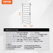 VEVOR Calentador de Toallas con Radiador Toallero 10 Barras Pantalla LED, Plata