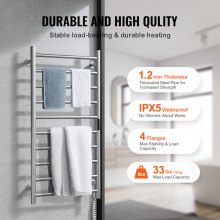 VEVOR Calentador de Toallas con Radiador Toallero con 10 Barras Calentador de Toallas Impermeable con Temporizador y Pantalla LED 5 Niveles de Temperatura Ajustables Montado en la Pared, Plata