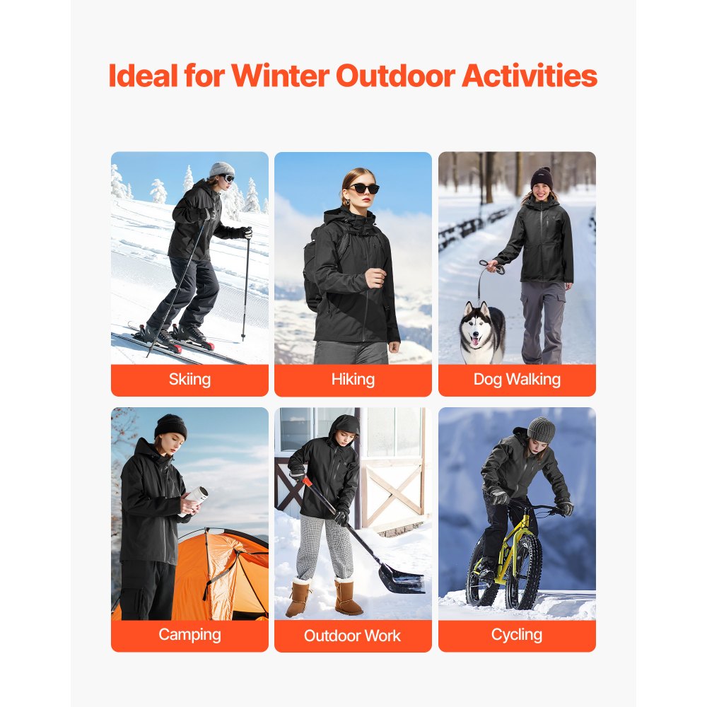 VEVOR Chaqueta Calefactable para Hombre, con Batería de 7,4 V, Softshell Eléctrico, Cortavientos, Ligera, 5 Zonas de Calentamiento y 3 Niveles de Temperatura, Lavable a Máquina, Talla M, Negro