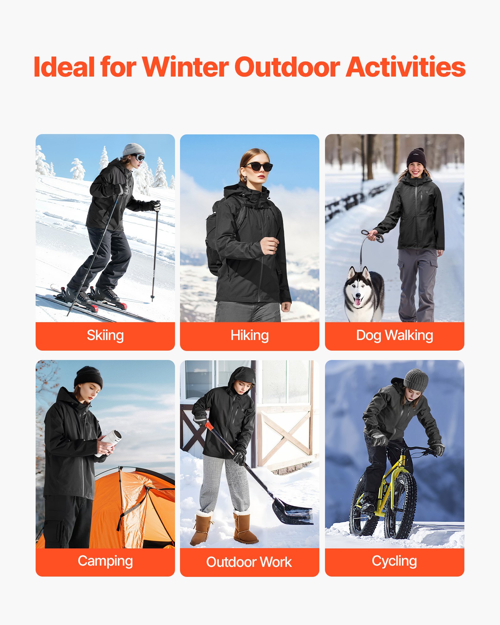 VEVOR Chaqueta Térmica a Hombre, Batería 7,4 V, Softshell Eléctrico, Cortavientos, con 5 Zonas de Calefacción y 3 Niveles de Temperatura, Lavable a Máquina, Talla S, para Días Fríos de Invierno