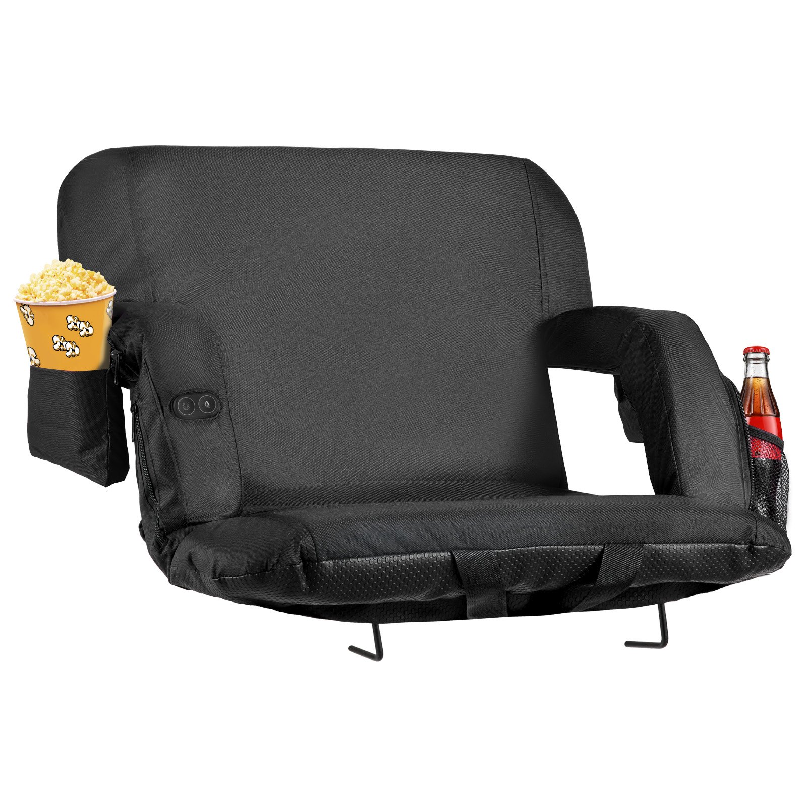 VEVOR Asiento de Estadio con Calefacción, 4 Bolsillos, 3 Niveles de Calefacción y 6 Modos de Vibración, Cojín Portátil para Acampadas, Eventos Deportivos y Gradas, Color Negro, 645 x 515 x 465 mm