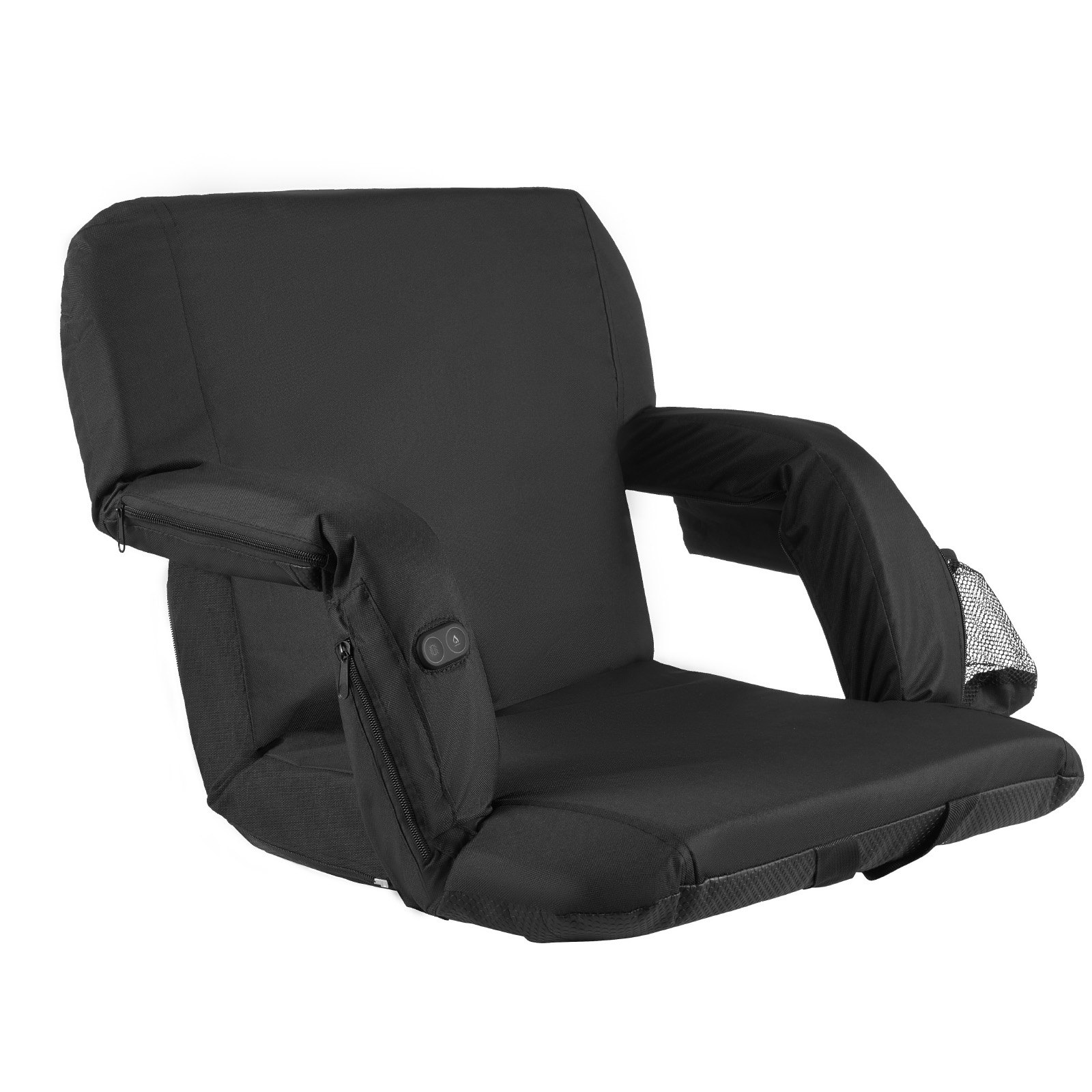 VEVOR Asiento de Estadio con Calefacción, 4 Bolsillos, 3 Niveles de Calefacción y 6 Modos de Vibración, Cojín Portátil para Acampadas, Eventos Deportivos y Gradas, Color Negro, 645 x 515 x 465 mm