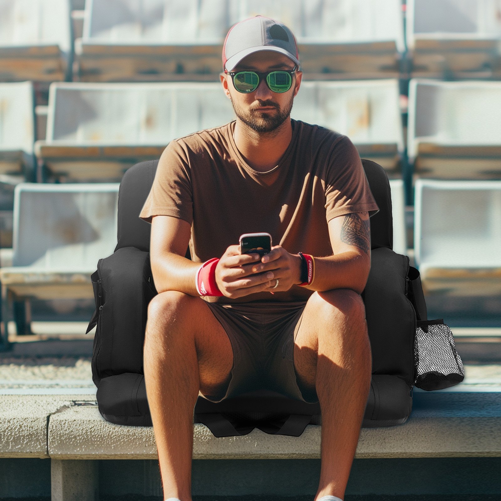VEVOR Asiento Portátil Plegable de Estadio con Doble Calefacción y Soporte para la Espalda con Calefacción de 3 Niveles, con Portavasos con Bolsillo con Gancho, para Eventos Deportivos, Conciertos