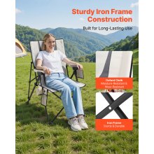 VEVOR Silla Plegable de Camping Calefactable con Respaldo Alto, 3 Niveles de Temperatura, Silla de Camping Plegable con Portavasos, para Jardín, Pesca, Caza, Viajes, 58 x 83 x 104 cm, Beige y Gris