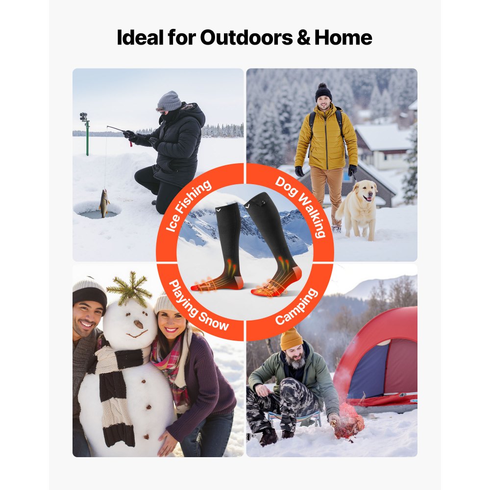 VEVOR Calcetines Calefactables Unisex, con Batería 5000 mAh, Recargables y 4 Niveles de Temperatura, Ideales para Pesca, Camping, Senderismo, Esquí, Trabajo al Aire Libre e Invierno, Talla Única
