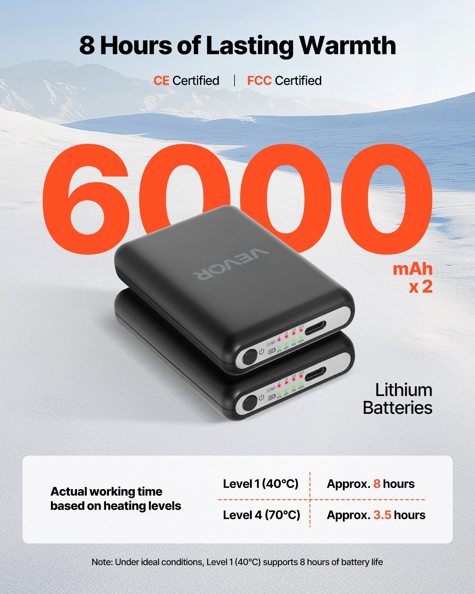 VEVOR Calcetines Calefactables, Batería 6000 mAh, Recargables, con 4 Niveles de Calentamiento, Control por Aplicación Unisex, Ideales para Caza, Equitación, Camping y Senderismo, UE de 38-48