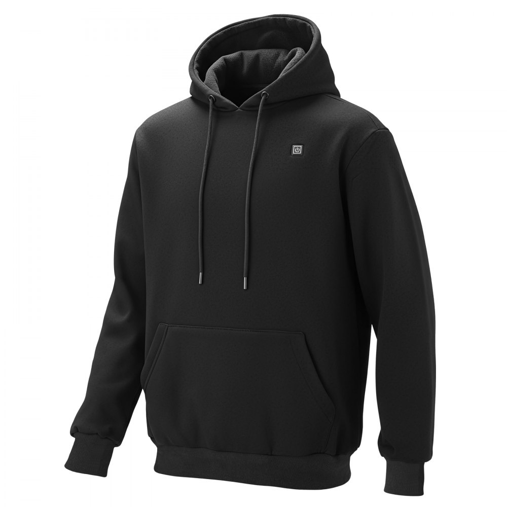 VEVOR Sudadera con Capucha Calefactable, Unisex, con Batería Externa Recargable de 7,4 V y 16 000 mAh, 5 Zonas Calefacción, 3 Niveles Temperatura, 4-8 h, para Acampada en Invierno, Negro, Talla L