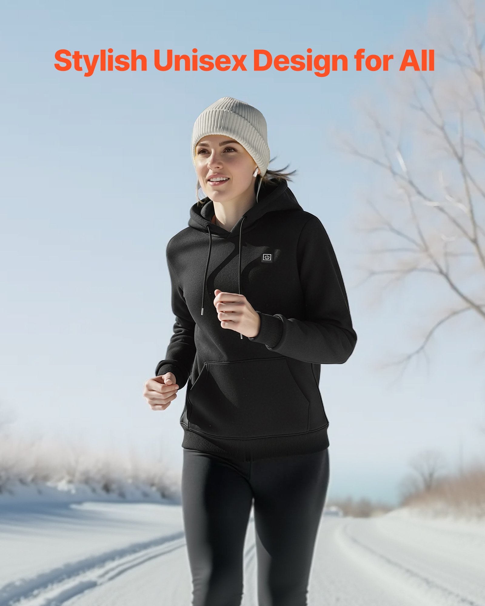 VEVOR Sudadera con Capucha Calefactable, Unisex, con Batería Externa Recargable de 7,4 V 16 000 mAh, 5 Zonas Calefacción, 3 Niveles Temperatura, 4-8 h, para Acampada en Invierno, Negro, Talla XXL