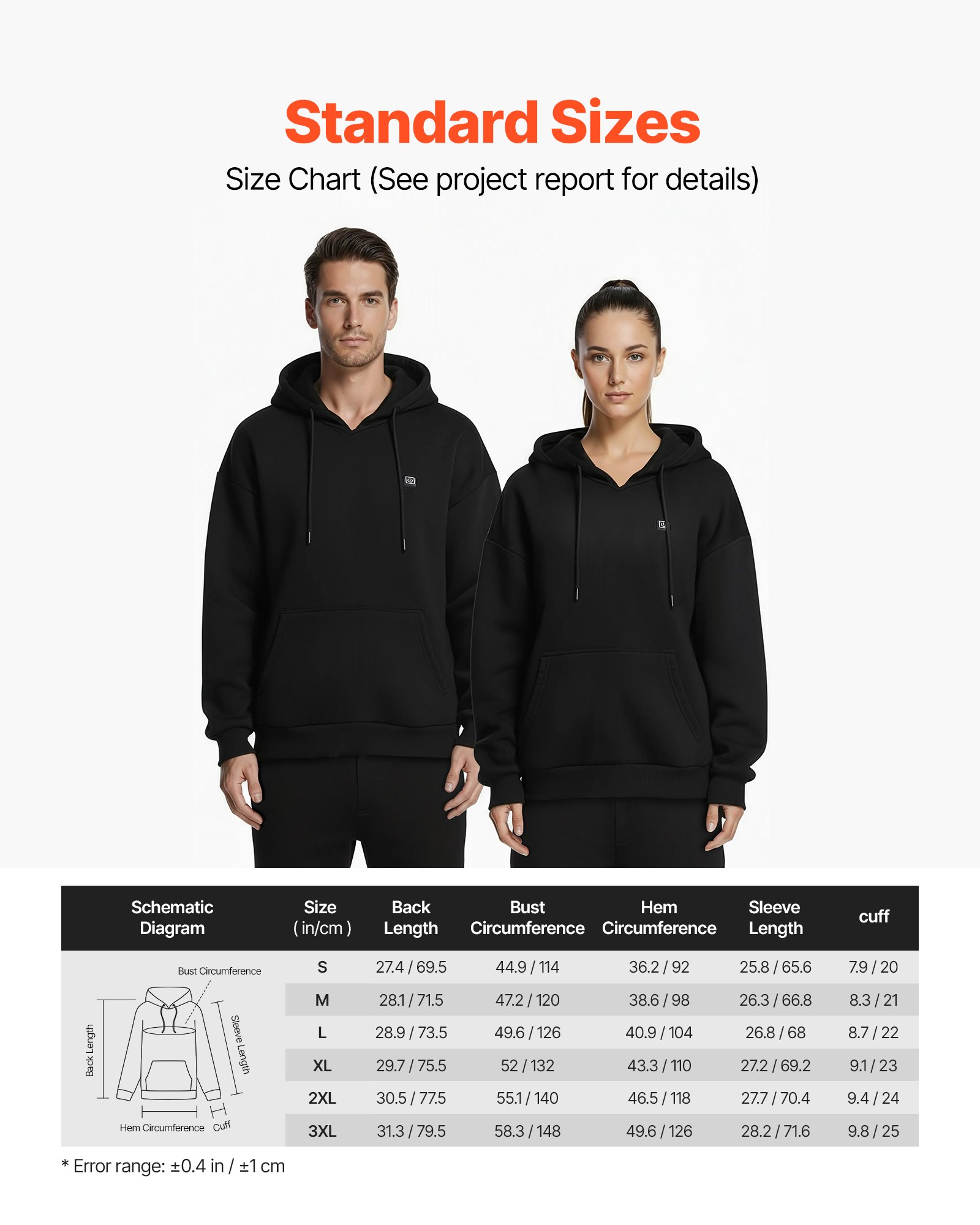 VEVOR Sudadera con Capucha Calefactable, Unisex, Batería Externa Recargable de 7,4 V y 16 000 mAh, 5 Zonas Calefacción, 3 Niveles Temperatura, 4-8 h, para Acampada en Invierno, Negro, Talla XXXL