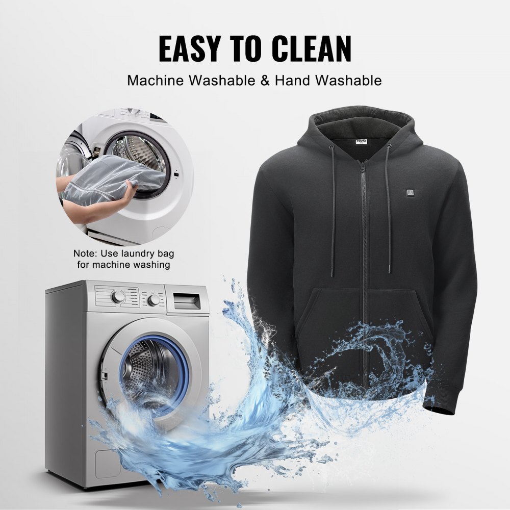 VEVOR Heated Hoodie, Unisex Heated Sweatshirt with Battery Pack 7.4V, Zip Up Electric Jacket with 5 Heating Zones for Men & Women, Lightweight Warm Heated Outdoor Pullover for Camping, S Size Black