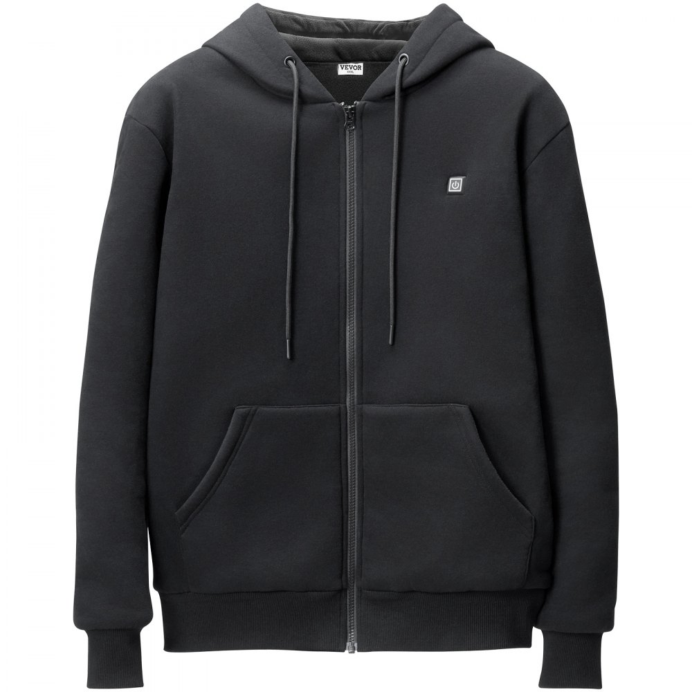 VEVOR Heated Hoodie, Unisex Heated Sweatshirt with Battery Pack 7.4V, Zip Up Electric Jacket with 5 Heating Zones for Men & Women, Lightweight Warm Heated Outdoor Pullover for Camping, S Size Black