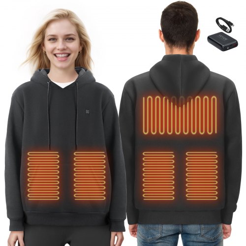 VEVOR Sudadera con Capucha y Calefacción Unisex, Chaqueta Eléctrica con 5 Zonas de Calefacción para Hombres y Mujeres, Jersey Ligero y Cálido para Exteriores para Pesca y Acampada, Talla M, Negro