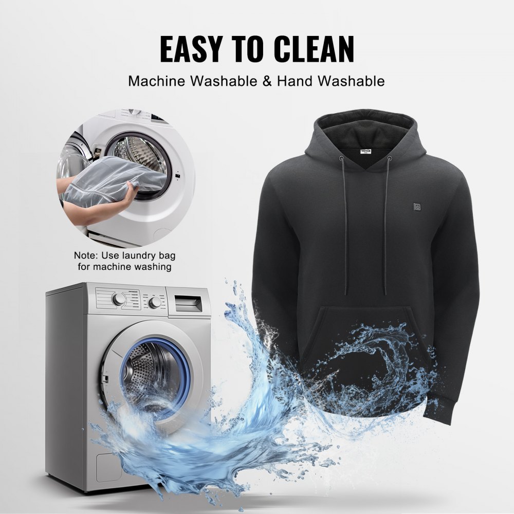 VEVOR Sudadera con Capucha y Calefacción Unisex, Chaqueta Eléctrica con 5 Zonas de Calefacción para Hombres y Mujeres, Jersey Ligero y Cálido para Exteriores para Pesca y Acampada, Talla XXL, Negro