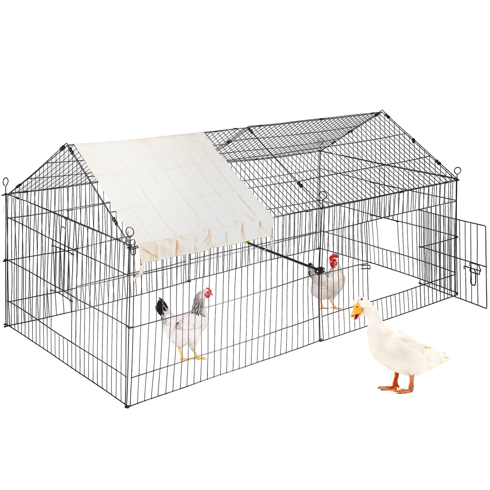 VEVOR Jaula Recinto para Animales Pequeños 220x106x104 cm Gallinero para Exterior con Lona de Tela de Poliéster Blanca Cercado para Gallinero Marco de Hierro para Pollos Conejos Gatos Patos Cachorros