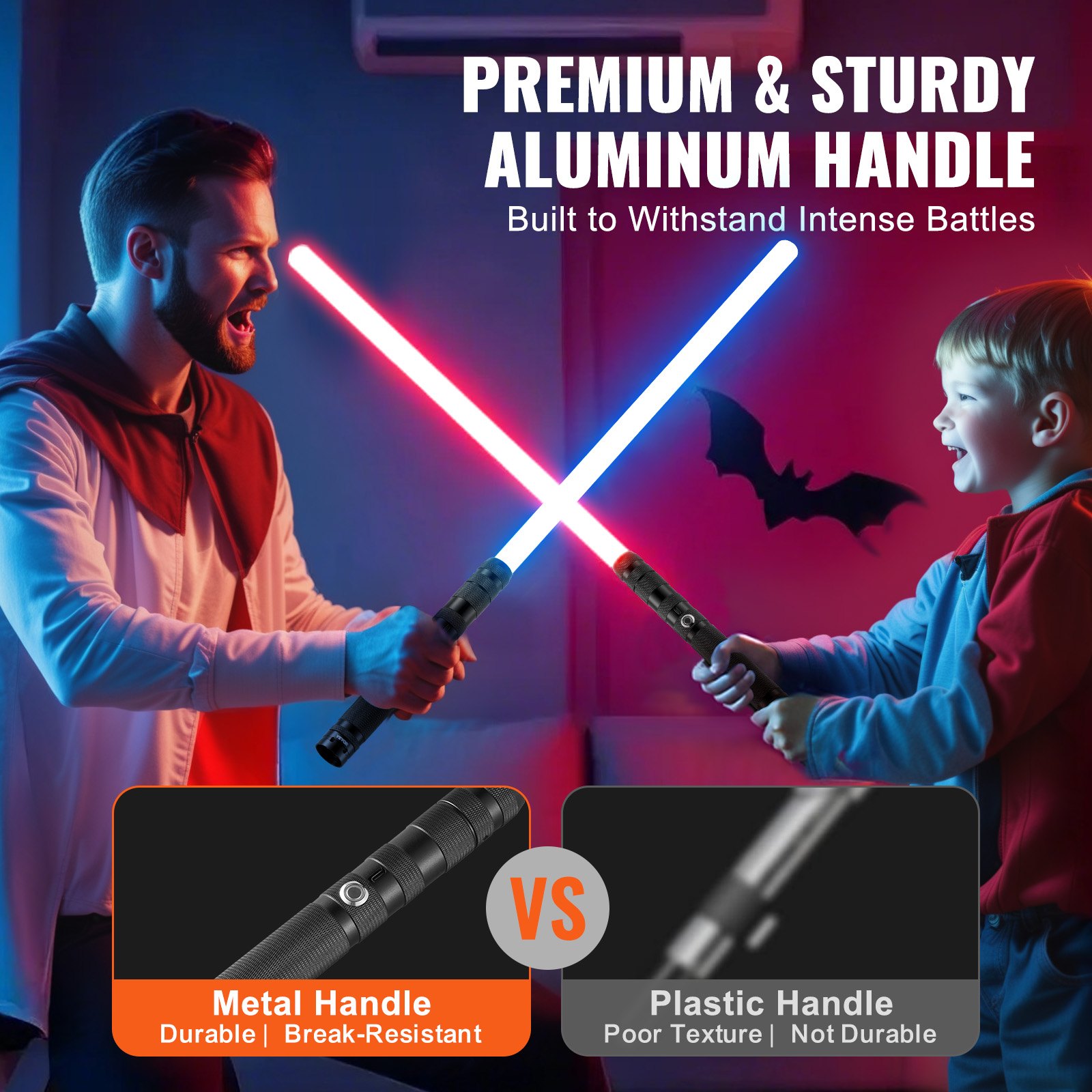 VEVOR Sable de Luz de 780 mm con 14 Colores RGB, Sonido FX y Mango Realista, Espadas de Sable Iluminadas Recargables para Adultos y Niños para Cosplay de Halloween y Navidad, Cumpleaños, Negro