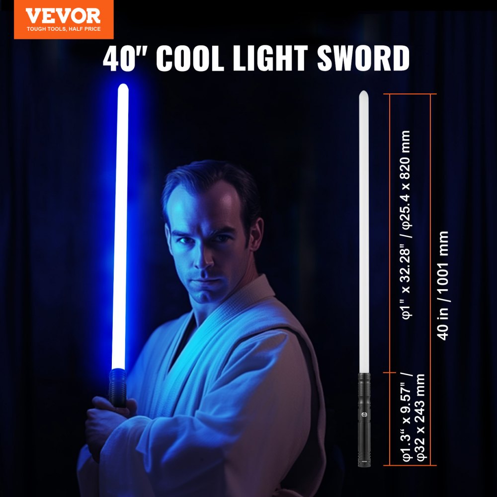 VEVOR Sable de Luz de 100 cm con 12 Colores RGB, Modo Silencioso y Mango Realista, Espadas de Sable Iluminadas Recargables para Adultos y Niños para Cosplay de Halloween y Navidad, Cumpleaños, Negro