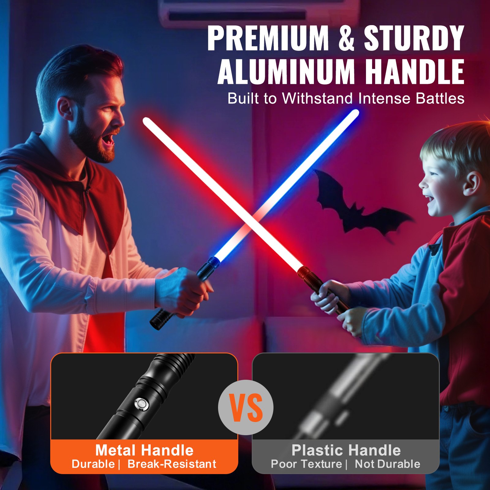 VEVOR Sable de Luz de 100 cm con 12 Colores RGB, Modo Silencioso y Mango Realista, Espadas de Sable Iluminadas Recargables para Adultos y Niños para Cosplay de Halloween y Navidad, Cumpleaños, Negro