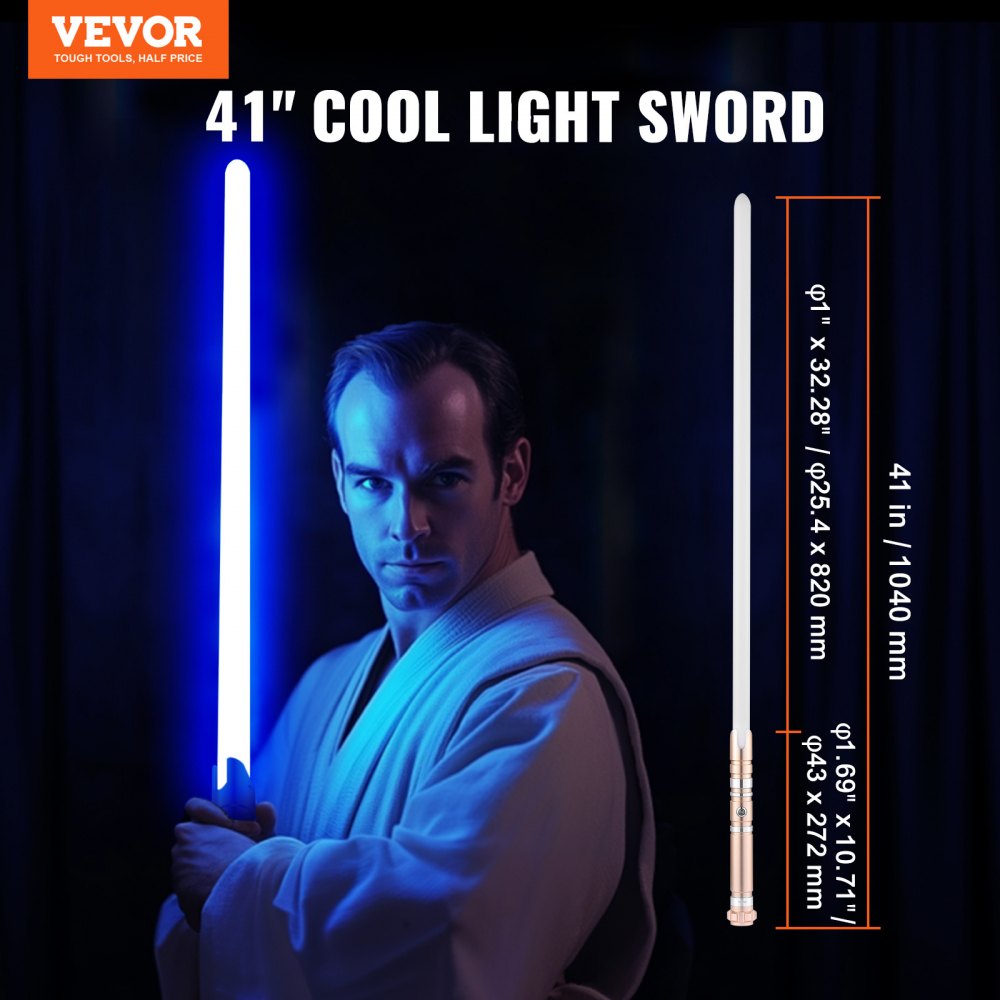 VEVOR Sable de Luz de 104 cm con 12 Colores RGB, Sonido FX y Mango Realista, Espadas de Sable Iluminadas Recargables para Adultos y Niños para Cosplay de Halloween y Navidad, Cumpleaños, Dorado