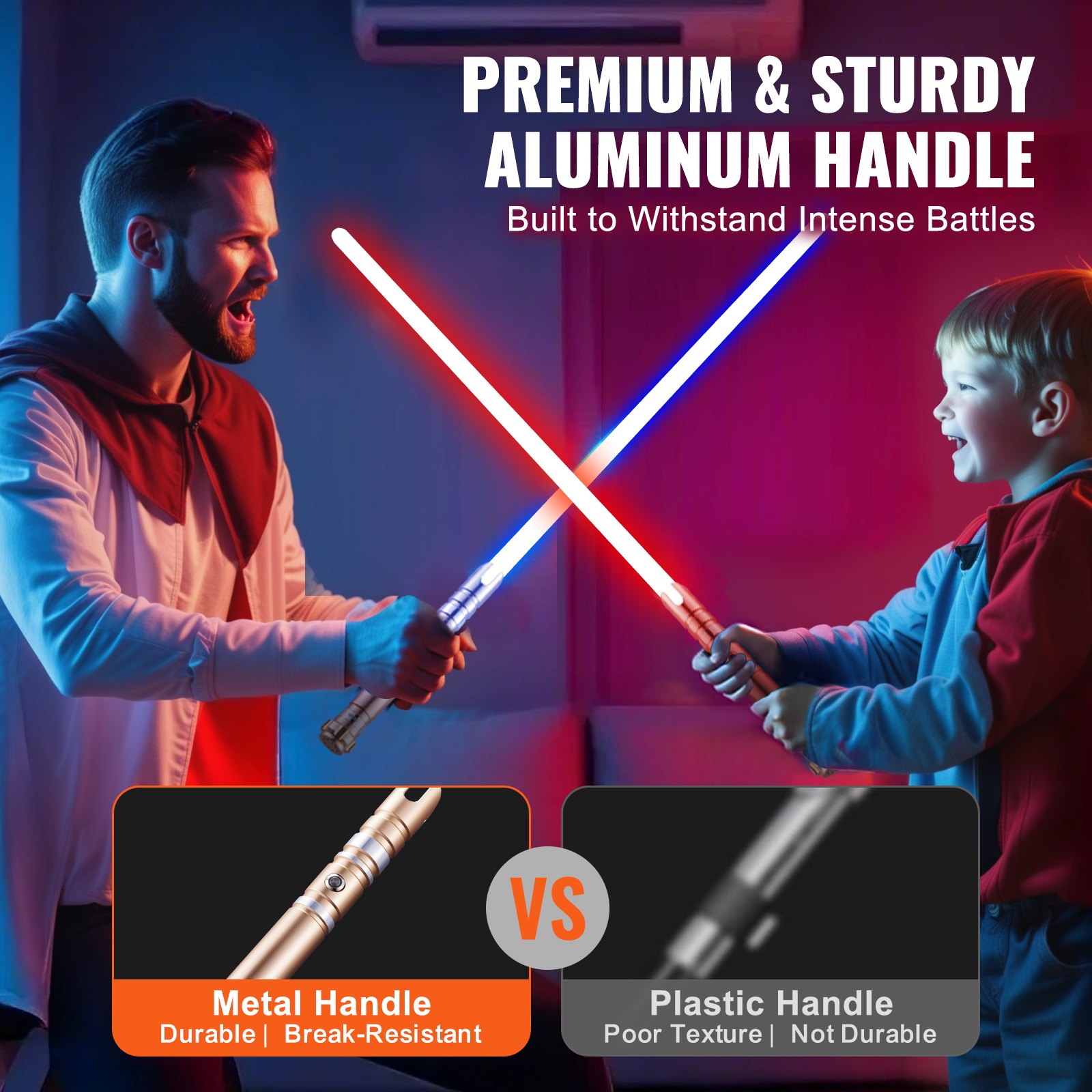 VEVOR Sable de Luz de 104 cm con 12 Colores RGB, Sonido FX y Mango Realista, Espadas de Sable Iluminadas Recargables para Adultos y Niños para Cosplay de Halloween y Navidad, Cumpleaños, Dorado