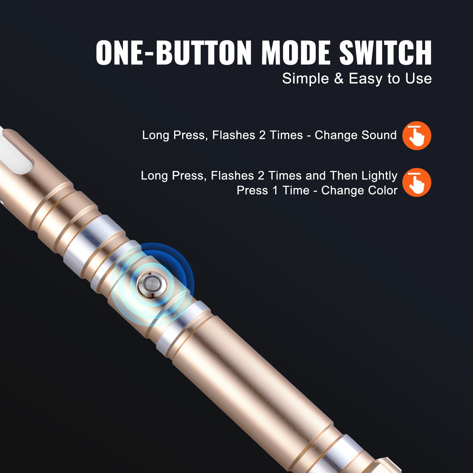 VEVOR Sable de Luz de 104 cm con 12 Colores RGB, Sonido FX y Mango Realista, Espadas de Sable Iluminadas Recargables para Adultos y Niños para Cosplay de Halloween y Navidad, Cumpleaños, Dorado