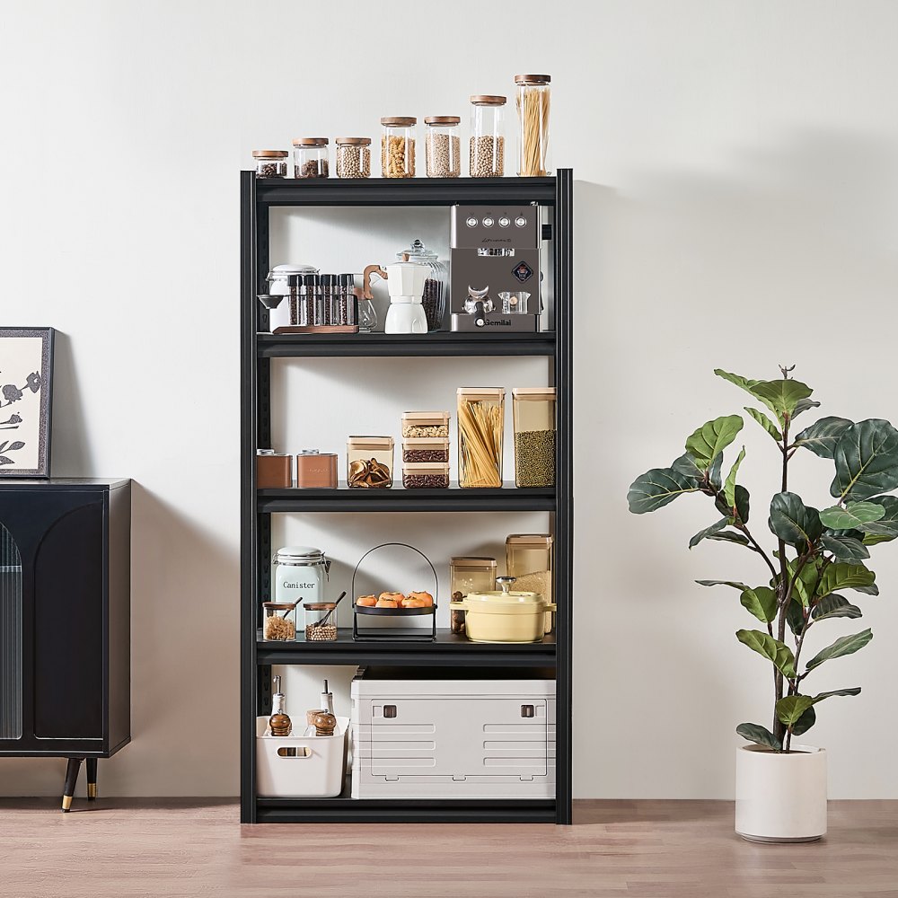 VEVOR Storage Shelving Unit, 907 kg, Boltless Shelving Unit, Basement Shelving Unit, Robust Adjustable Metal Workshop Shelving Unit, 5 Shelves, 406.4 x 812.8 x 1600.2 mm, Heavy-Duty Shelving Unit for Kitchen, Workshop, Basement, Warehouse, Black