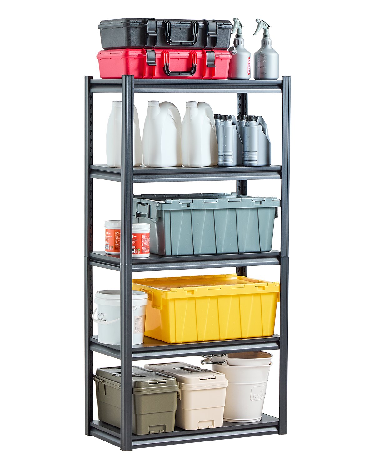 VEVOR Storage Shelving Unit, 907 kg, Boltless Shelving Unit, Basement Shelving Unit, Robust Adjustable Metal Workshop Shelving Unit, 5 Shelves, 406.4 x 812.8 x 1600.2 mm, Heavy-Duty Shelving Unit for Kitchen, Workshop, Basement, Warehouse, Black