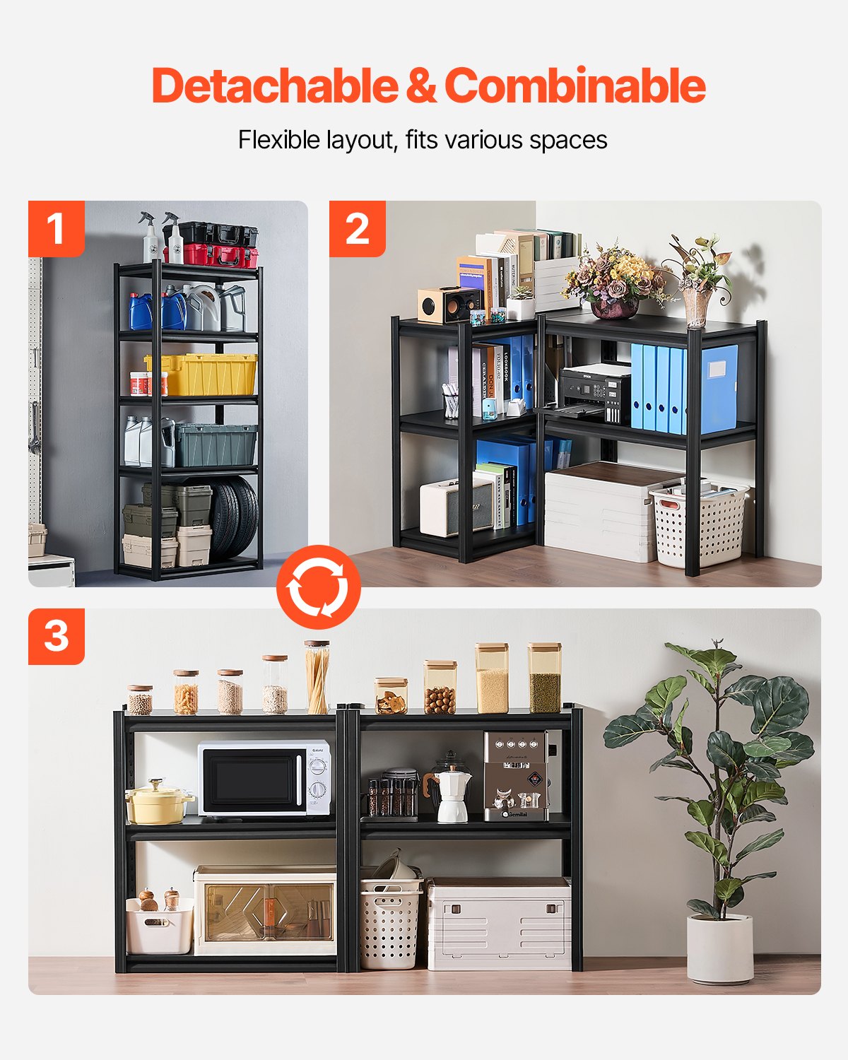 VEVOR Storage Shelving Unit, 907 kg, Boltless Shelving Unit, Basement Shelving Unit, Robust Adjustable Heavy-Duty Metal Shelving Unit, 5 Shelves, 406.4 x 812.8 x 1828.8 mm, Workshop Shelving Unit, for Kitchen, Workshop, Basement, Warehouse, Black