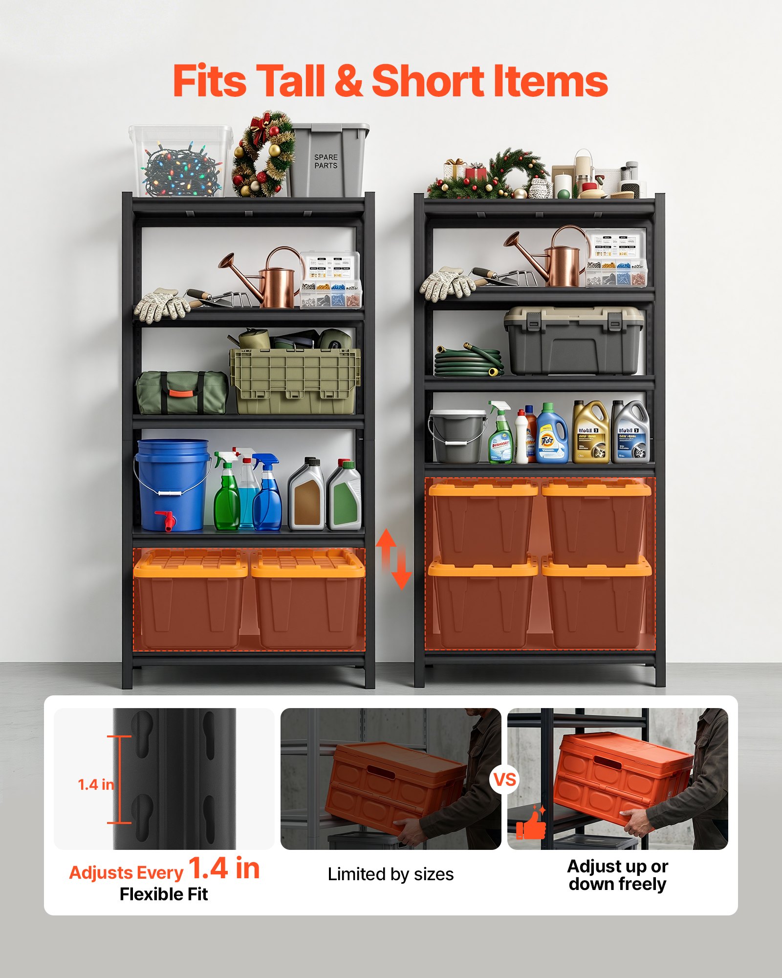 VEVOR Estantería Almacenaje Metálica de 5 Niveles 925 x 417 x 1813 mm, Estantería Multiusos con Altura Ajustable, Capacidad 1360 kg en Total con Estructura de Acero para Trastero Cocina Garaje Almacén