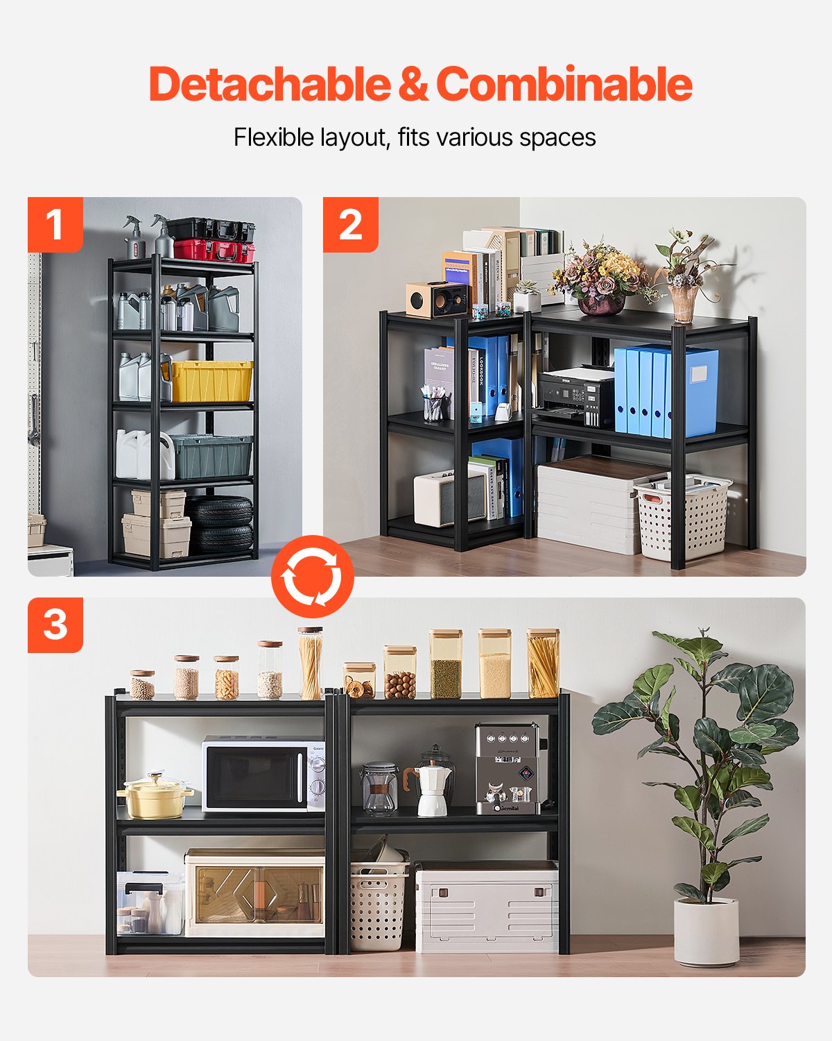 VEVOR Storage Shelving Unit, 907 kg, Boltless Shelving Unit, Basement Shelving Unit, Robust Adjustable Heavy-Duty Metal Shelving Unit, 5 Shelves, 457.2 x 812.8 x 1828.8 mm, Workshop Shelving Unit, for Kitchen, Workshop, Basement, Warehouse, Black