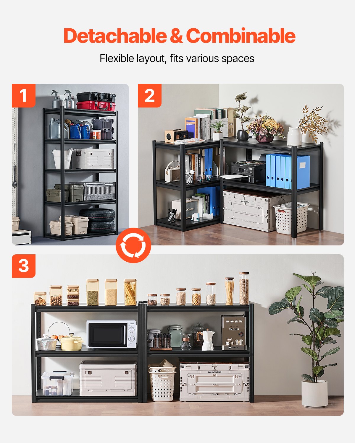 VEVOR Storage Rack, 907 kg, Boltless Shelving Unit, Basement Shelving Unit, Robust Adjustable Metal Garage Shelving Unit, 5 Shelves, 457.2 x 1016 x 1828.8 mm, Storage Rack, for Kitchen, Workshop, Basement, Warehouse, Black