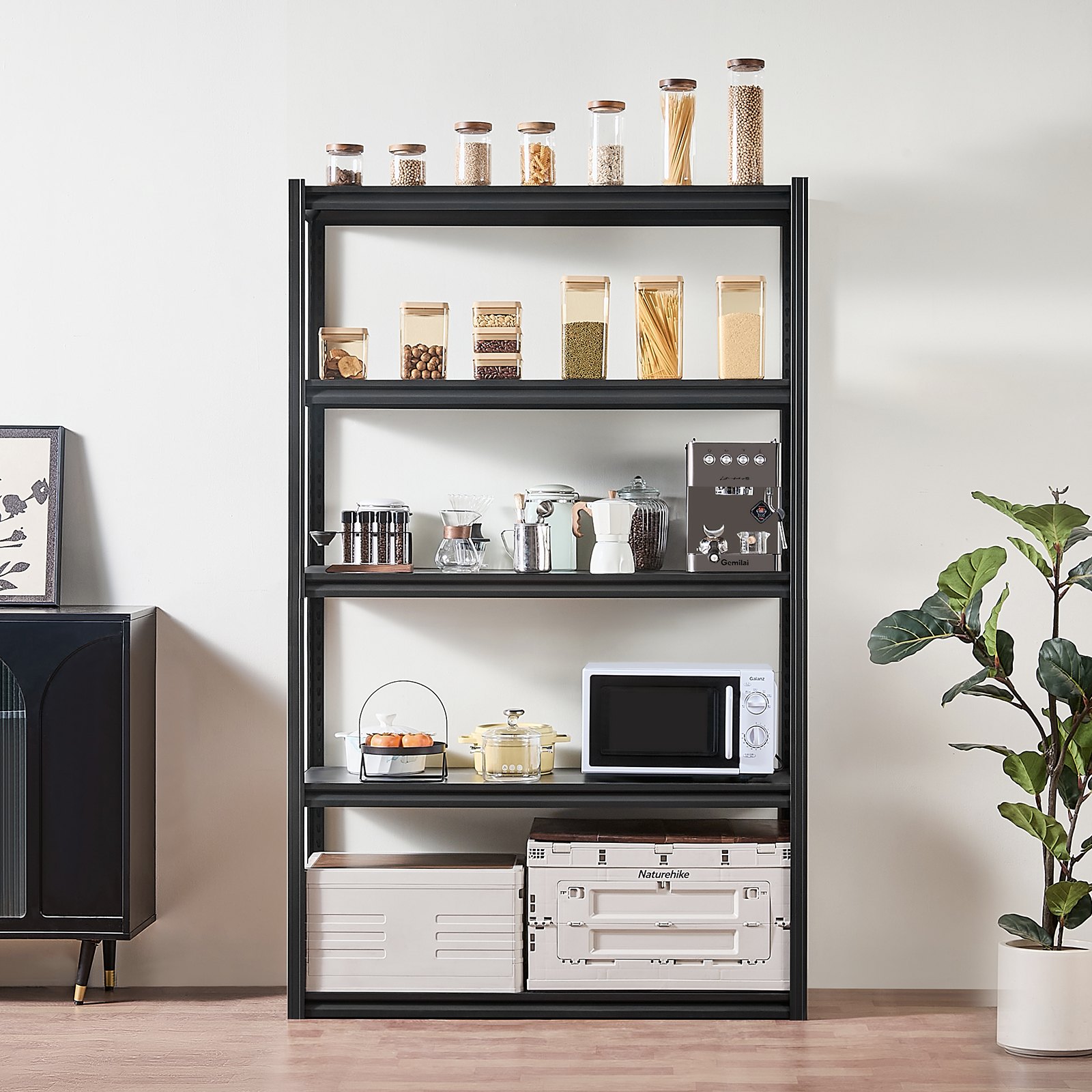 VEVOR Garage Shelving Unit, 1361 kg, Boltless Shelving Unit, Basement Shelving Unit, Robust Adjustable Metal Storage Rack, 5 Shelves, 457.2 x 1219.2 x 1981.2 mm, Storage Unit, for Kitchen, Workshop, Basement, Warehouse, Black