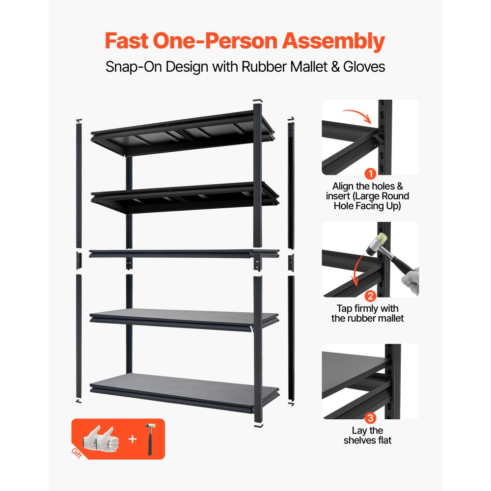 VEVOR Estantería Almacenaje Metálica de 5 Niveles 1230 x 465 x 1813 mm, Estantería Multiusos Altura Ajustable, Capacidad 1134 kg en Total con Estructura de Acero para Garaje Almacén Trastero Cocina