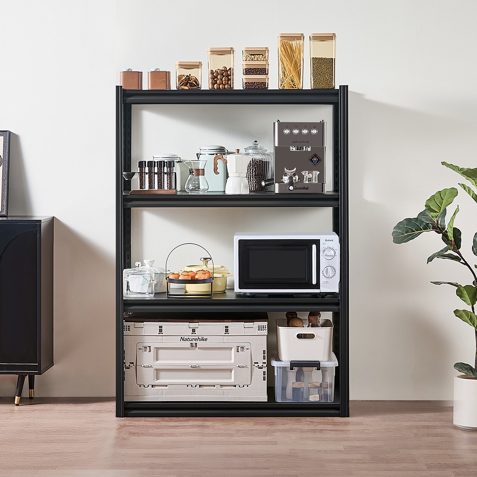 VEVOR Garage Shelving Unit, 1088.6 kg, Boltless Shelving Unit, Adjustable Metal Storage Shelf, 4 Tiers, 508x1016x1447.8 mm, Basement Shelving Unit, Shelf for Kitchen, Workshop, Cellar, Storage, Black