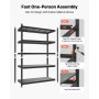 VEVOR Estantería Almacenaje Metálica de 5 Niveles 1230 x 522 x 1813 mm, Estantería Multiusos con Altura Ajustable, Capacidad 1360 kg en Total con Estructura de Acero para Trastero Hogar Sótano Cocina