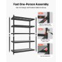 VEVOR Estantería Almacenaje Metálica de 5 Niveles 1511 x 522 x 1813 mm, Estantería Multiusos Altura Ajustable, Capacidad 1360 kg en Total con Estructura de Acero para Sótano Cocina Trastero Hogar