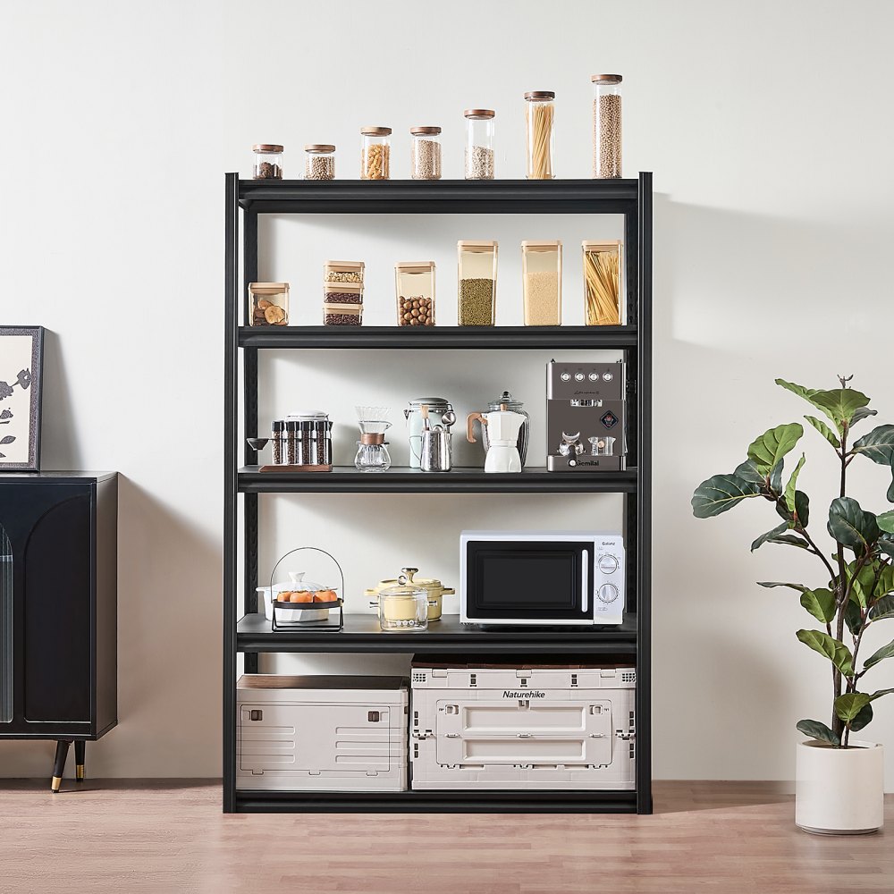 VEVOR Garage Shelving Unit, 1361 kg, Boltless Shelving Unit, Basement Shelving Unit, Adjustable Metal Storage Shelving Unit, 5 Tiers, 609.6 x 1219.2 x 1828.8 mm, Storage Unit, for Kitchen, Workshop, Basement, Warehouse, Black