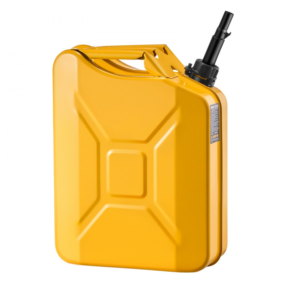 VEVOR Bidón de Gasolina de 20 L, Tanque de Combustible de Metal y PP con Pico y Asa, Caudal Máximo de 6 L/min, a Prueba de Fugas, para la Mayoría de Autos, Motocicletas, ATV, UTV, Amarillo, 1 Pieza