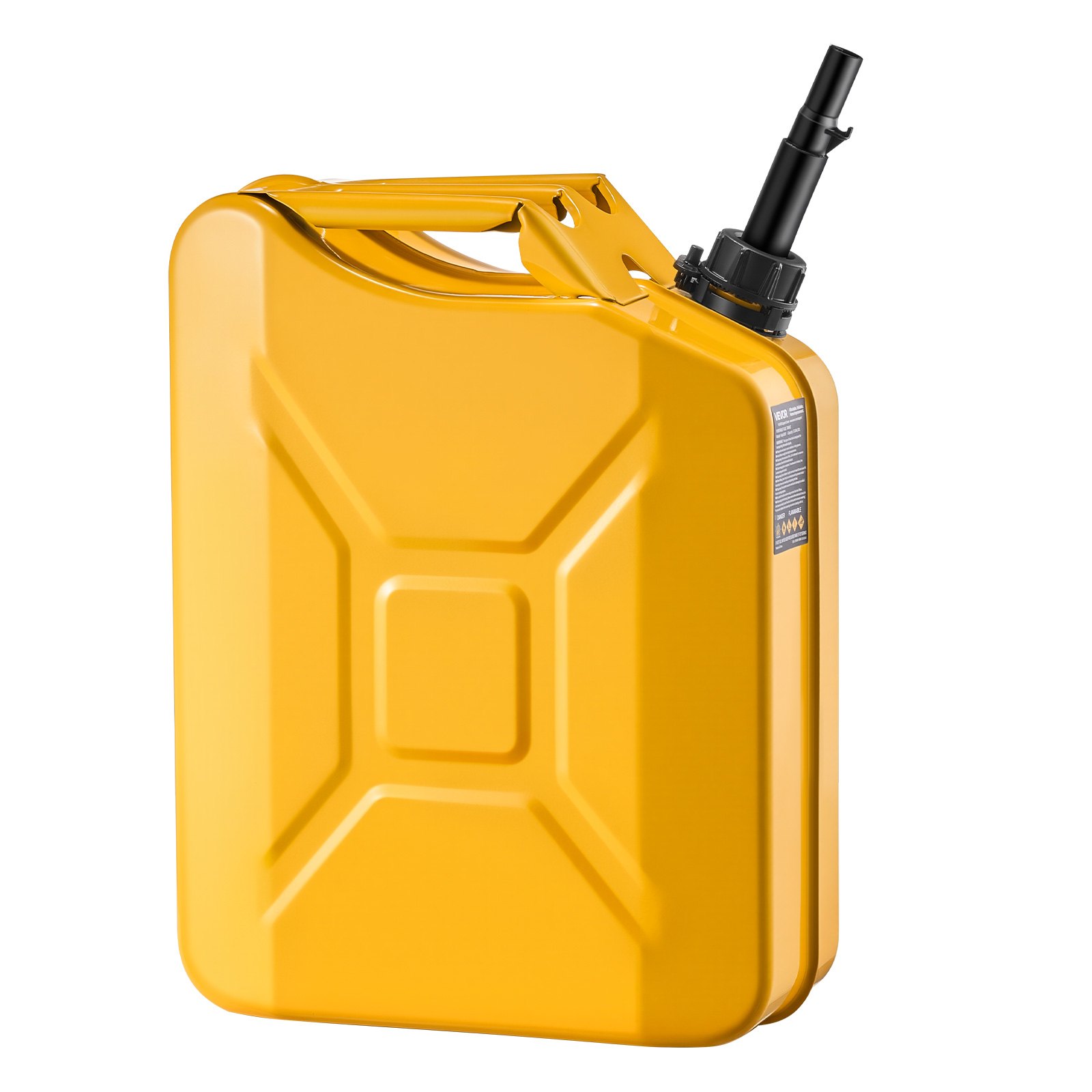 VEVOR Bidón de Gasolina de 20 L, Tanque de Combustible de Metal y PP con Pico y Asa, Caudal Máximo de 6 L/min, a Prueba de Fugas, para la Mayoría de Autos, Motocicletas, ATV, UTV, Amarillo, 1 Pieza