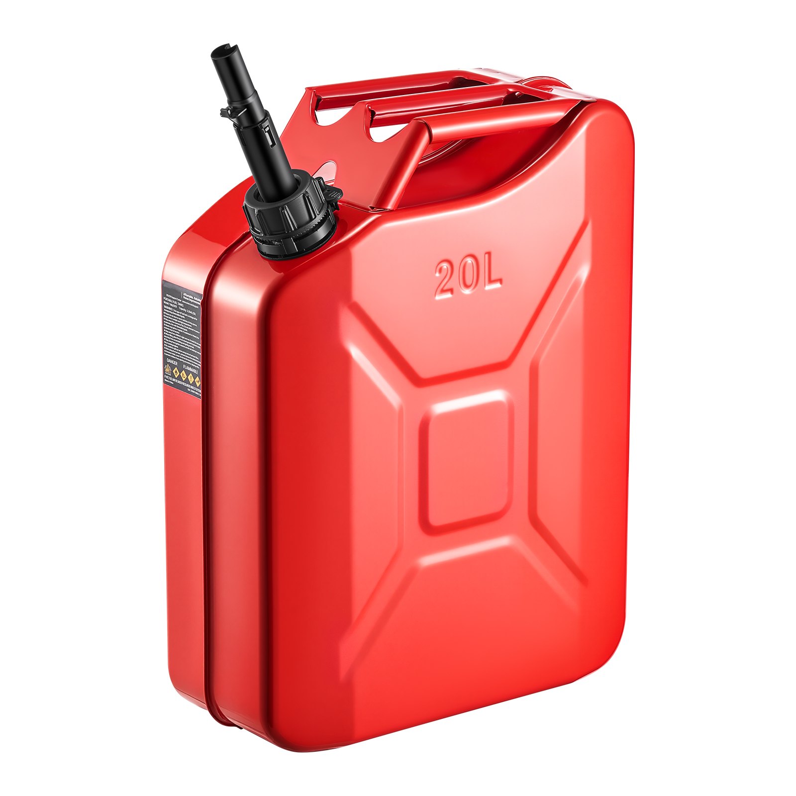 VEVOR Bidón de Gasolina de 20 L, Tanque de Combustible de Metal y PP con Boquilla y Asa, Caudal Máximo de 6 L/min, a Prueba de Fugas, para la Mayoría de Autos, Motocicletas, ATV, UTV, Rojo, 1 Pieza