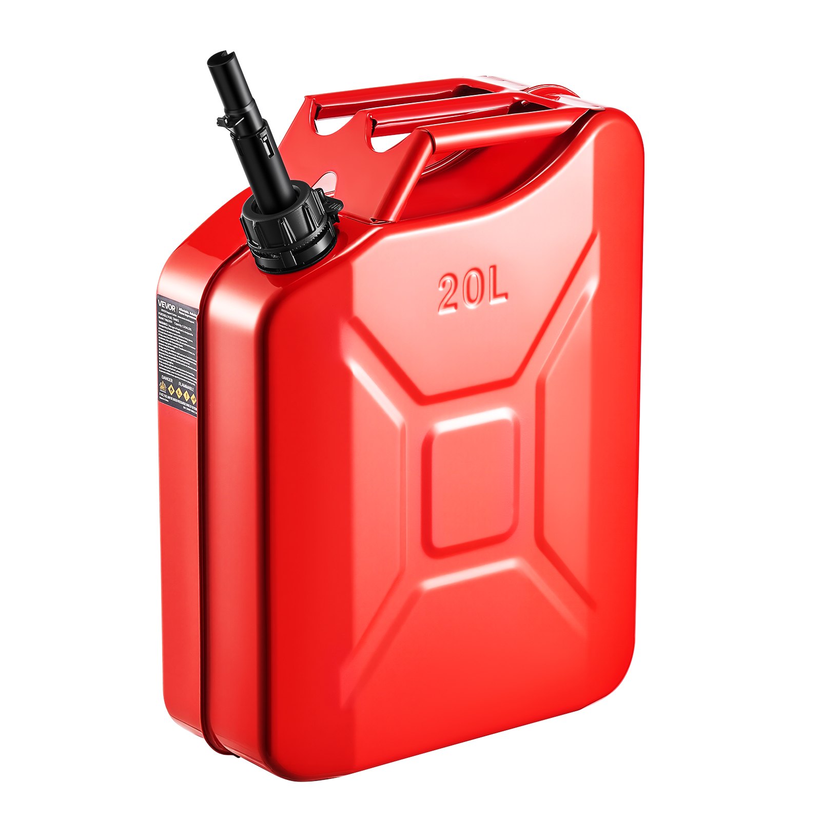 VEVOR Bidón de Gasolina de 20 L, Tanque de Combustible de Metal y PP con Boquilla y Asa, Caudal Máximo de 6 L/min, a Prueba de Fugas, para la Mayoría de Autos, Motocicletas, ATV, UTV, Rojo, 1 Pieza