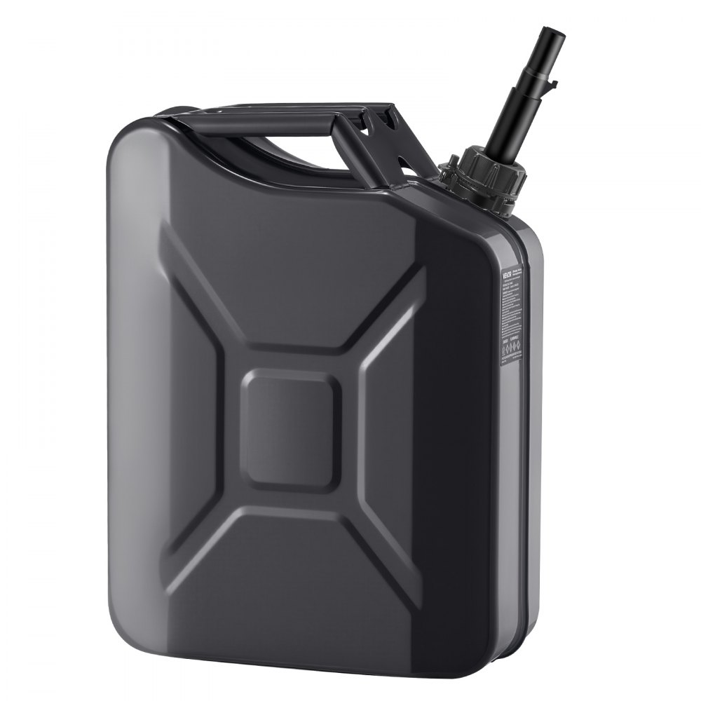 VEVOR Bidón de Gasolina de 20 L, Tanque de Combustible de Metal y PP con Pico y Asa, Caudal Máximo de 6 L/min, a Prueba de Fugas, para la Mayoría de Autos, Motocicletas, ATV, UTV, Negro, 1 Pieza