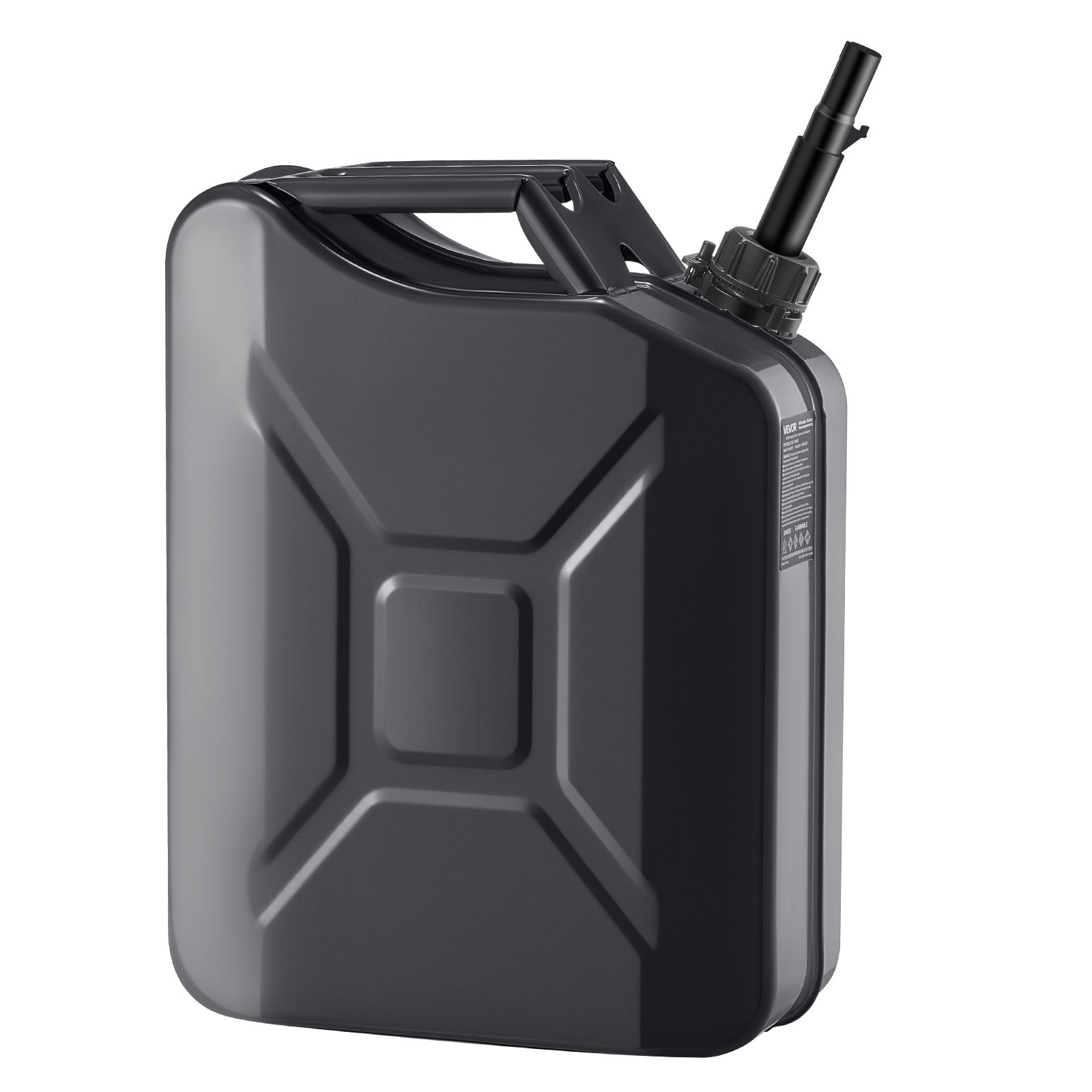 VEVOR Bidón de Gasolina de 20 L, Tanque de Combustible de Metal y PP con Pico y Asa, Caudal Máximo de 6 L/min, a Prueba de Fugas, para la Mayoría de Autos, Motocicletas, ATV, UTV, Negro, 1 Pieza
