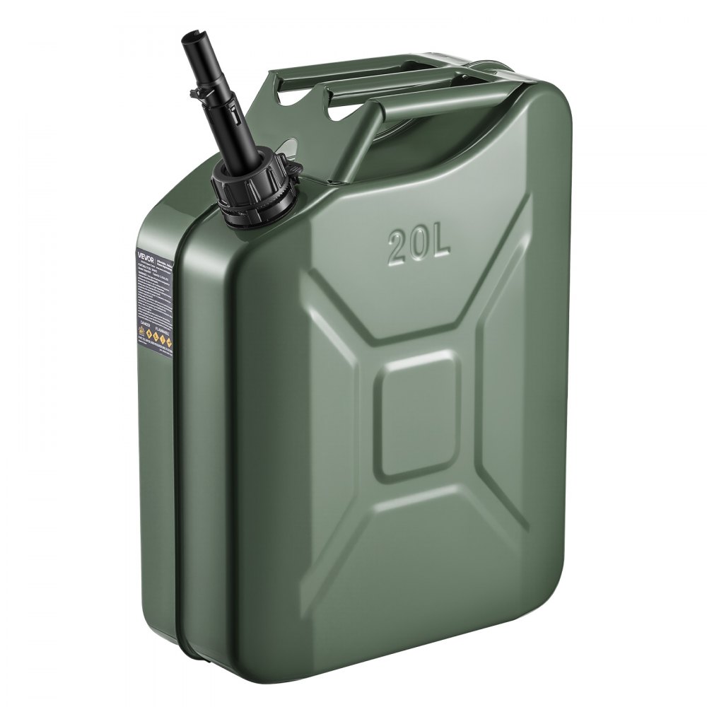 VEVOR Bidón de Gasolina de 20 L, Tanque de Combustible de Metal y PP con Pico y Asa, Caudal Máximo de 6 L/min, a Prueba de Fugas, para la Mayoría de Autos, Motocicletas, ATV, UTV, Verde, 1 Pieza