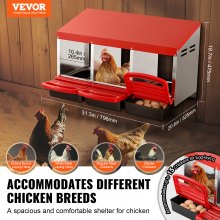 VEVOR Caja Nido de Metal para Gallinas de 3 Compartimentos, 796 x 525 x 475 mm